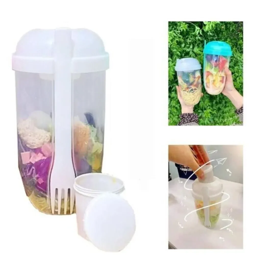 Fresh Salad‎ to Go Container Set with Fork and Dressing Holder, White (1000ML)